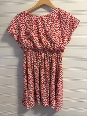 Zara Girls Strawberry Print Pleated Dress Size 13-14 White Red Summer Cute